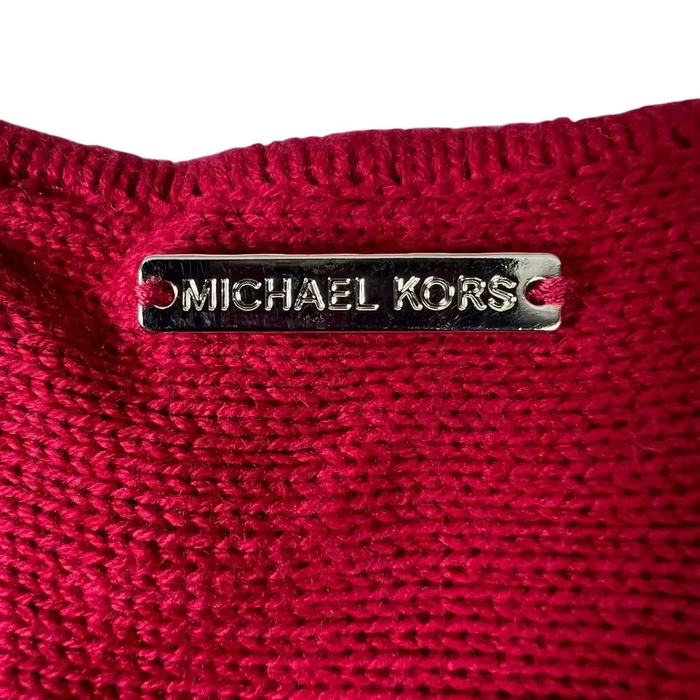Michael Kors Red Tunic Sweater Womens M Gold Zip High Low Long Sleeve Knit Top